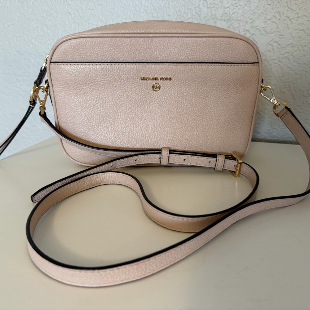 Michael Kors Pale Pink Pebbled Leather Camera Crossbody